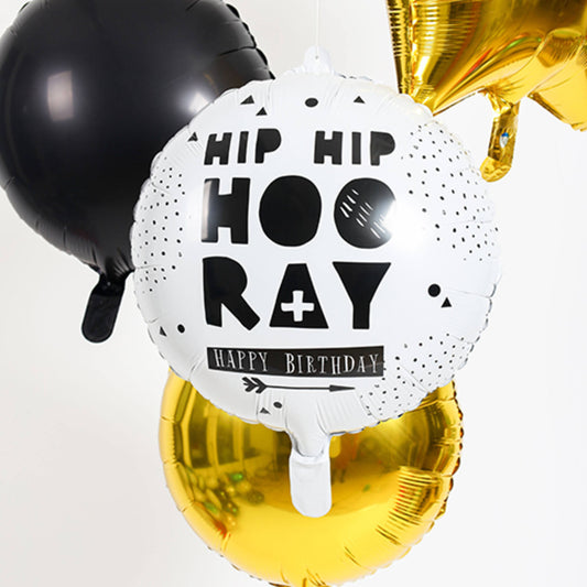 Folieballon Hip Hip Hooray Zwart-Wit