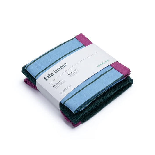 Theedoek en Handdoek Set Vivid Blue Green