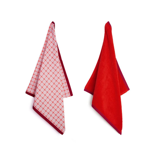 Theedoek en Handdoek Set Vivid Pink Orange
