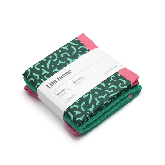 Theedoek en Handdoek Set Vivid Green Green