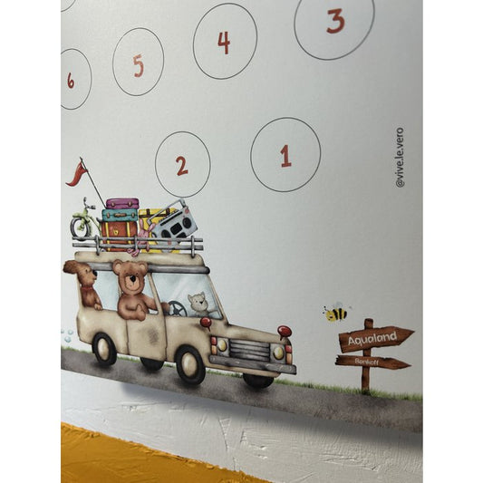 Aftelkalender Vakantie – A4 aftelposter kinderen met zomerse illustratie