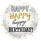 Folieballon Happy Birthday Gouden Stippen