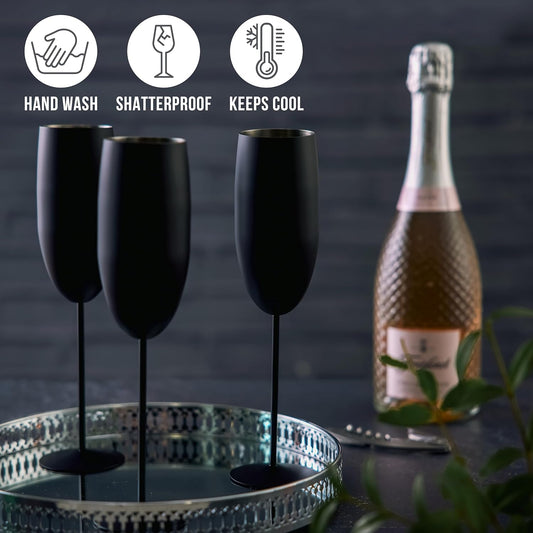 Zwarte Matte Champagnefluiten – Luxe RVS Cadeauset (2×280 ml)