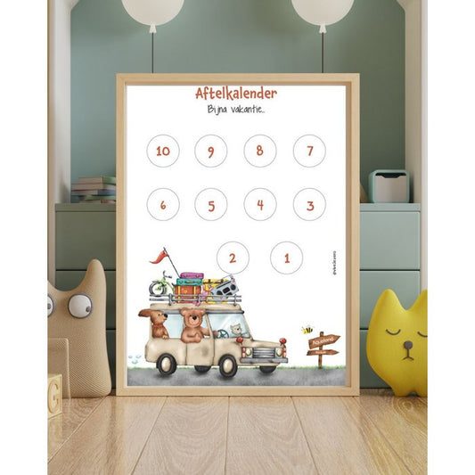 Aftelkalender Vakantie – A4 aftelposter kinderen met zomerse illustratie