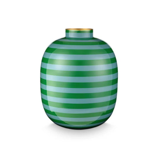 Vase Metal Stripes Green