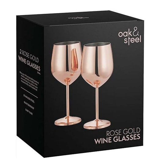 Elegant Roségoud RVS Wijnglas Duo – Oak & Steel