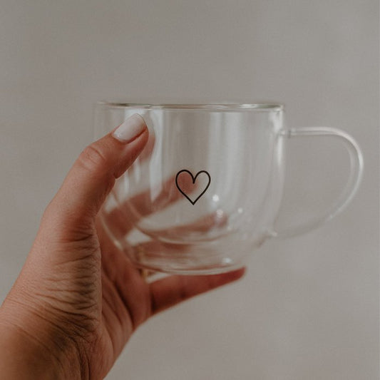 Dubbelwandige glazen mok Hart 250 ml