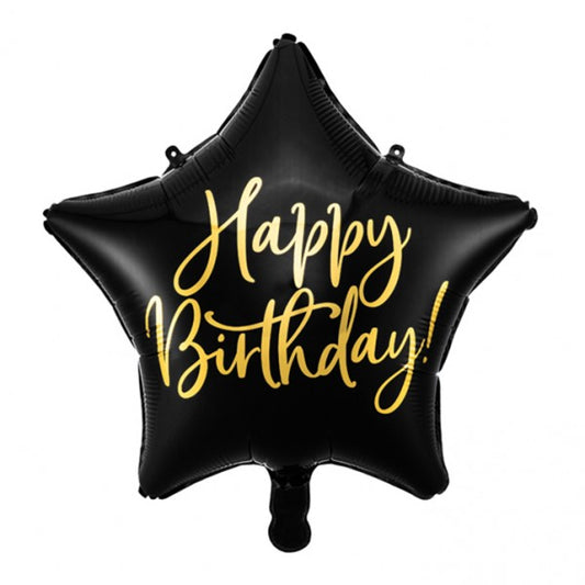 Folieballon Ster – Happy Birthday|Zwart