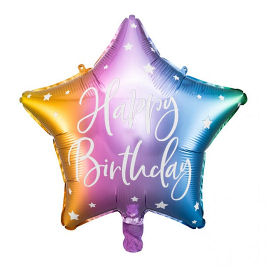 Folieballon Ster – Happy Birthday|Regenboog