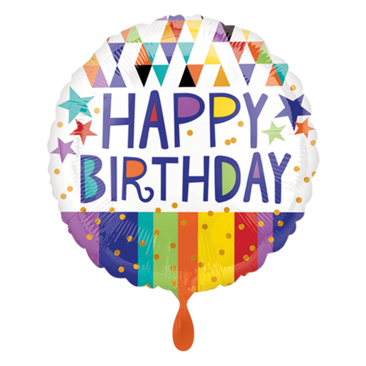 Folieballon – Happy Birthday Triangles Stripes & Stars